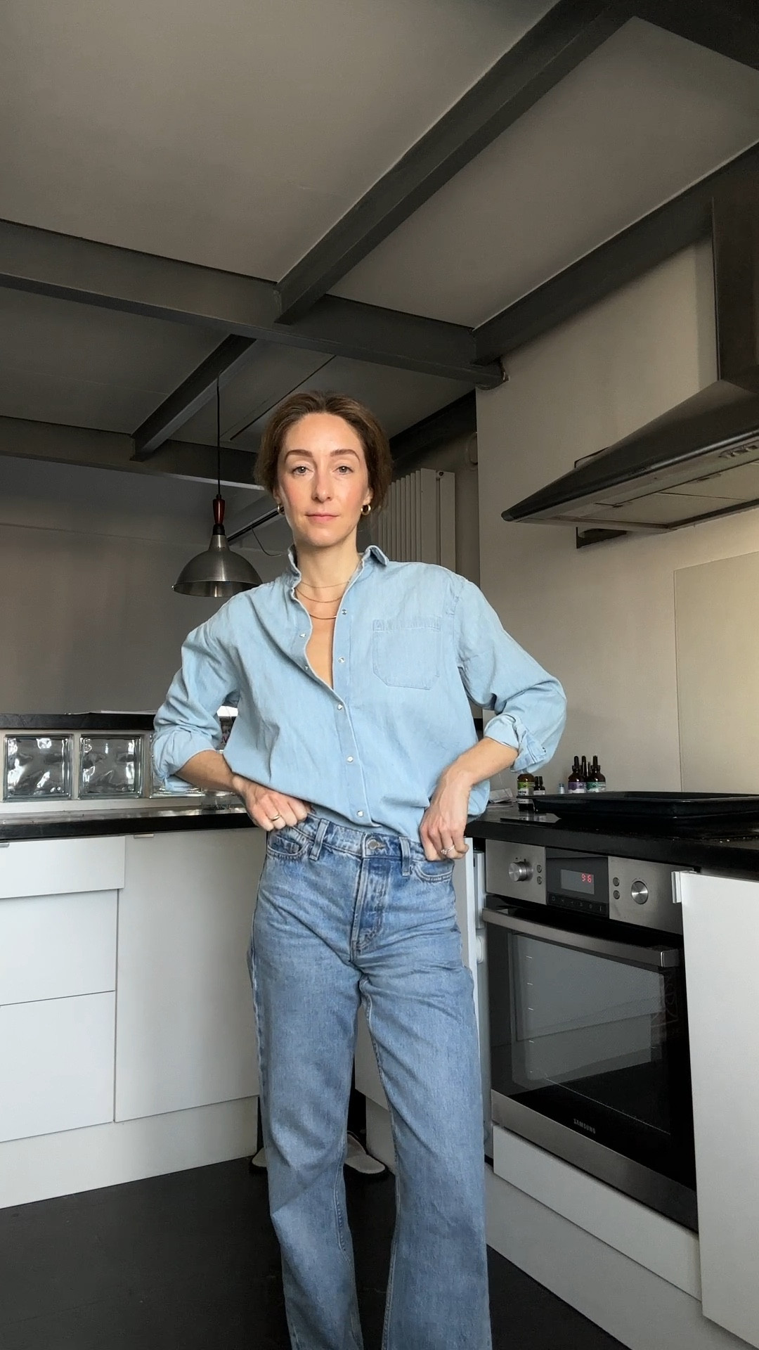 Sucker for a double denim moment. Jeans are back in stock! I think these are a slightly different wash, but same cut. These are petite but I think I prefer the regular. 