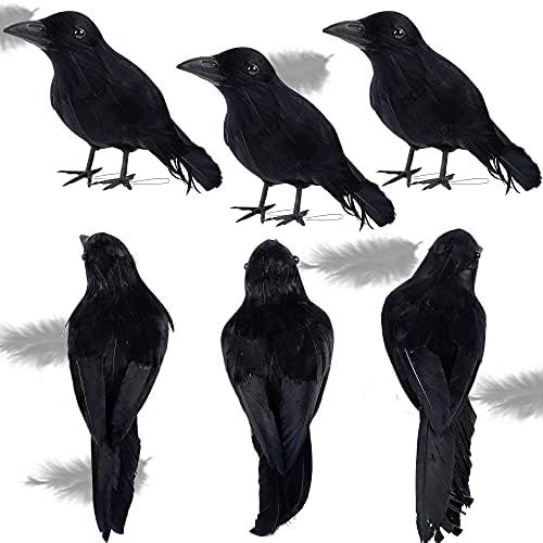 ATDAWN 12 Pack Halloween Black Feathered Crows, Realistic Looking Halloween Birds Decoration | Amazon (US)