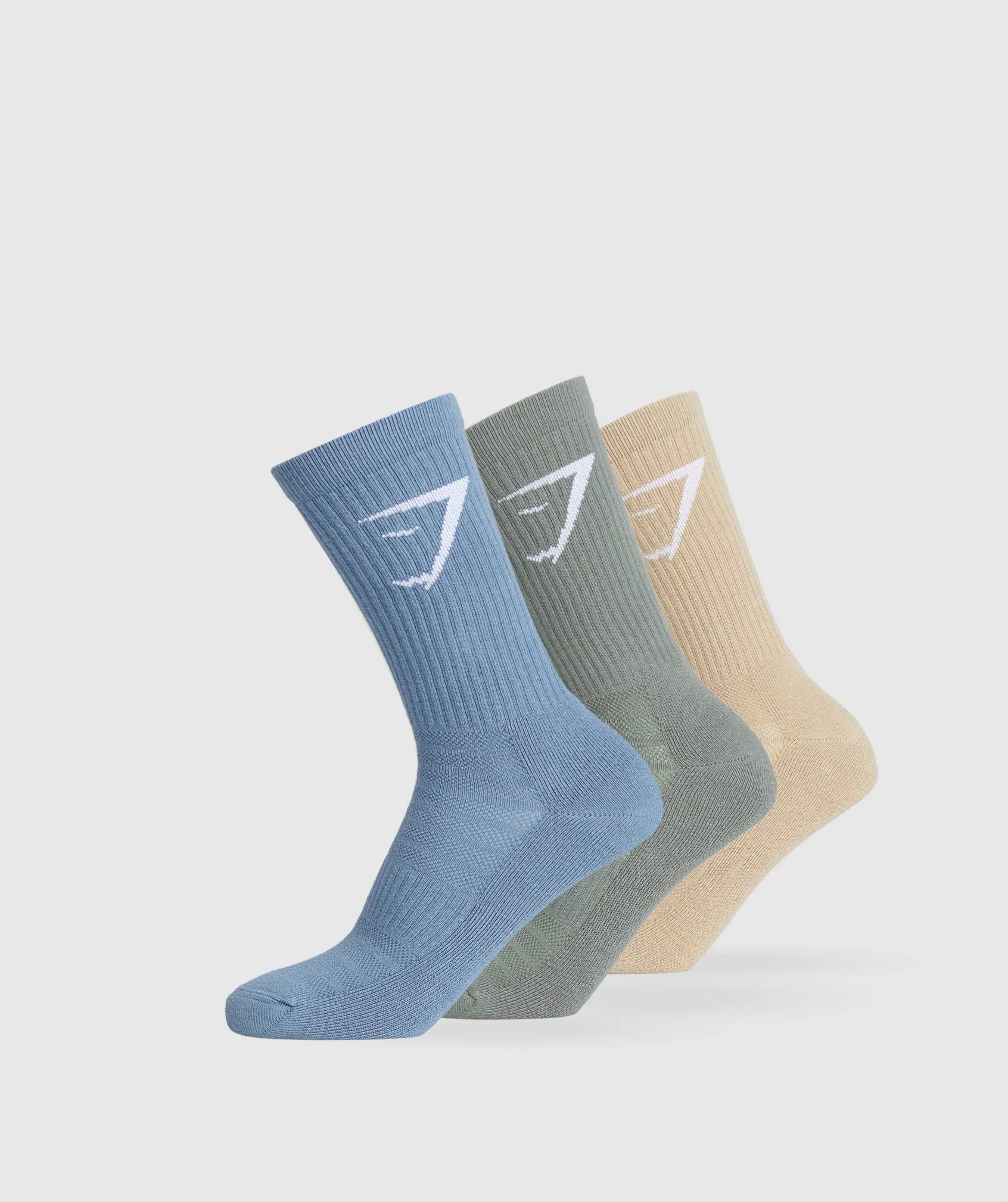 Gymshark Crew Socks 3pk - Vanilla Beige/Unit Green/Faded Blue | Gymshark US