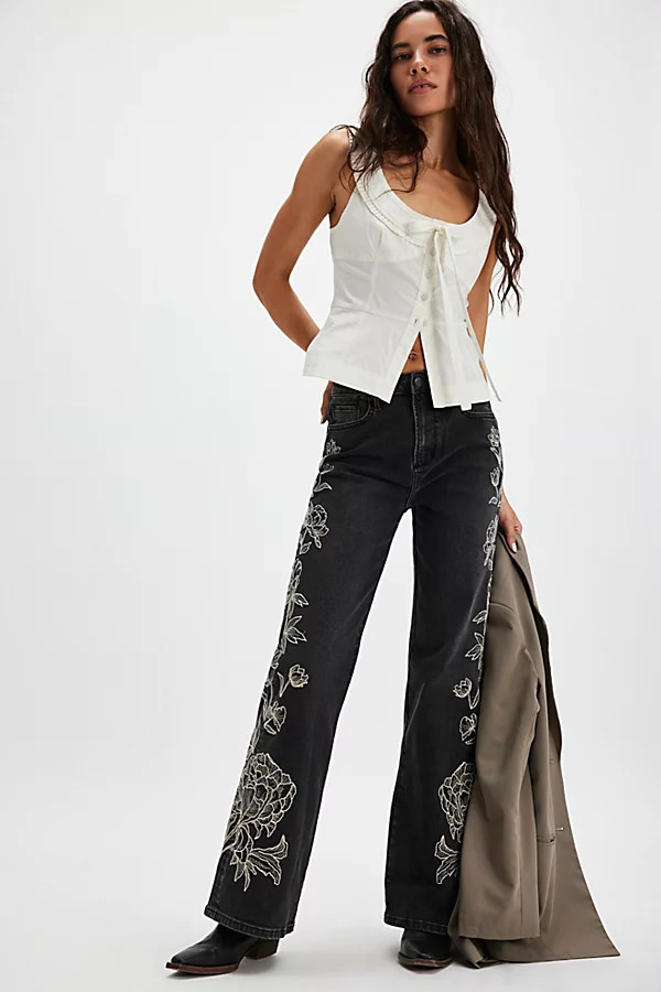 Driftwood Charlee Wide-Leg Jeans at Free People in Etched Black Wash, Size: 30 | Free People (UK)