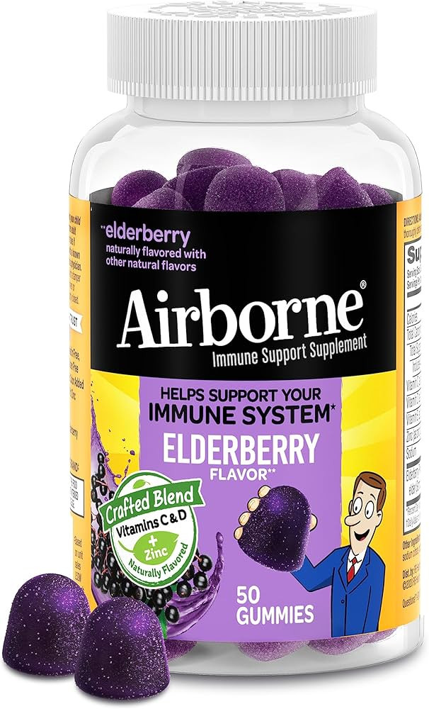 Airborne Elderberry + Zinc & Vitamin C Gummies For Adults, Immune Support Vitamin D & Zinc Gummie... | Amazon (US)