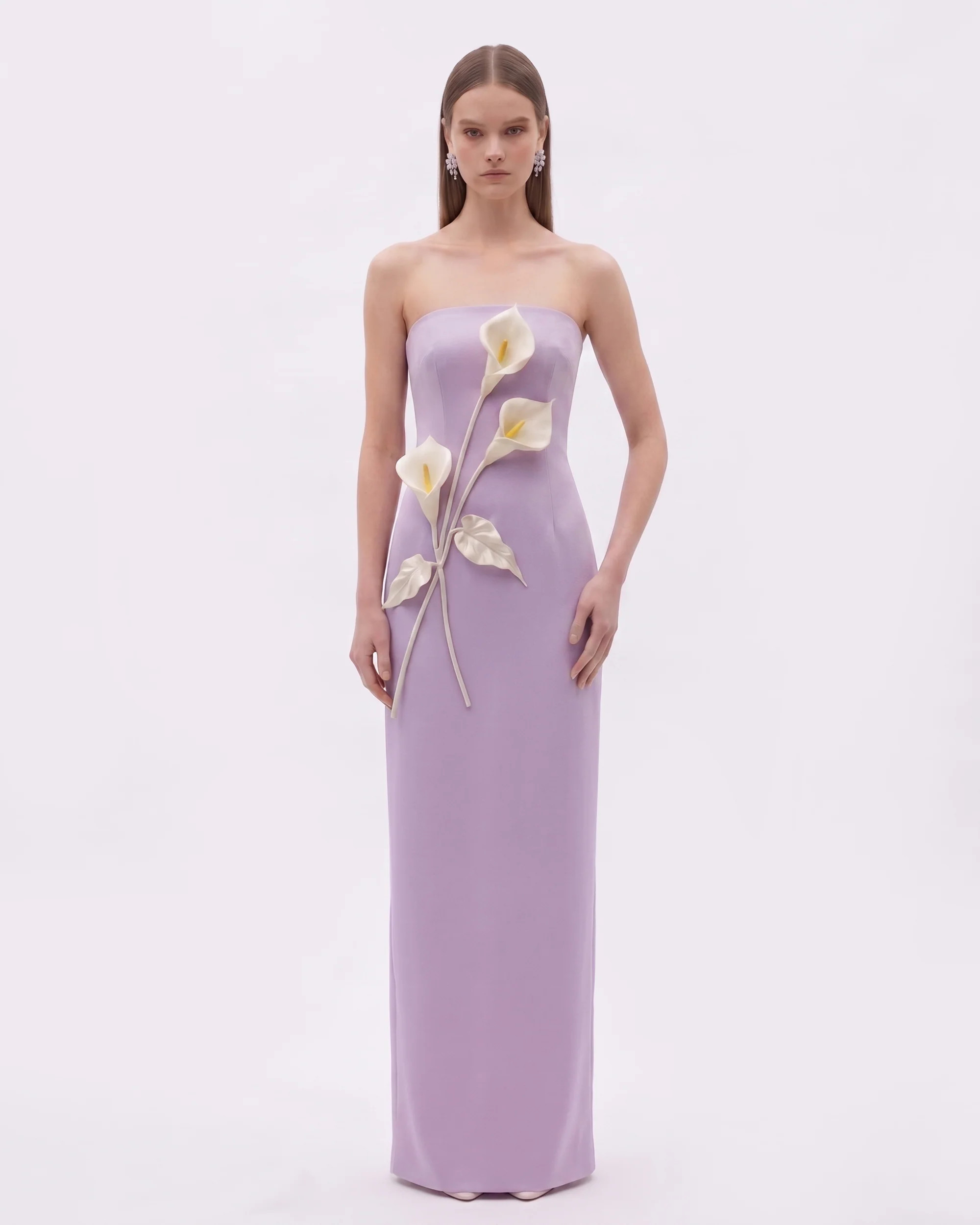 Floral Appliqué Strapless Dress - Purple | JW PEI US