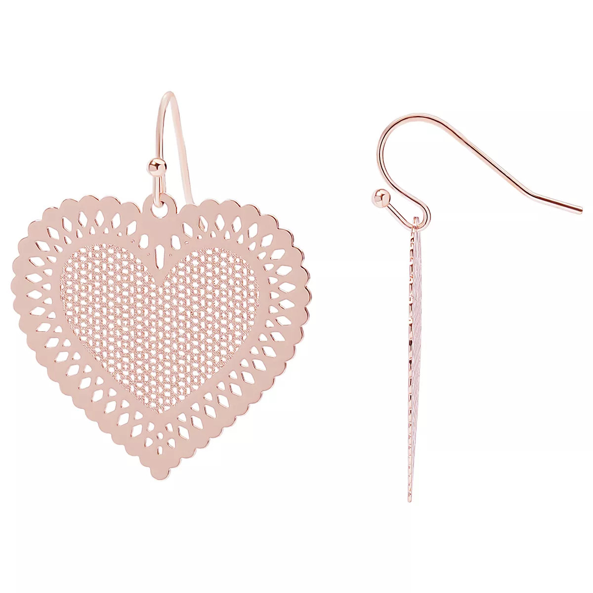 LC Lauren Conrad Rose Gold Tone Filigree Heart Drop Earrings | Kohl's