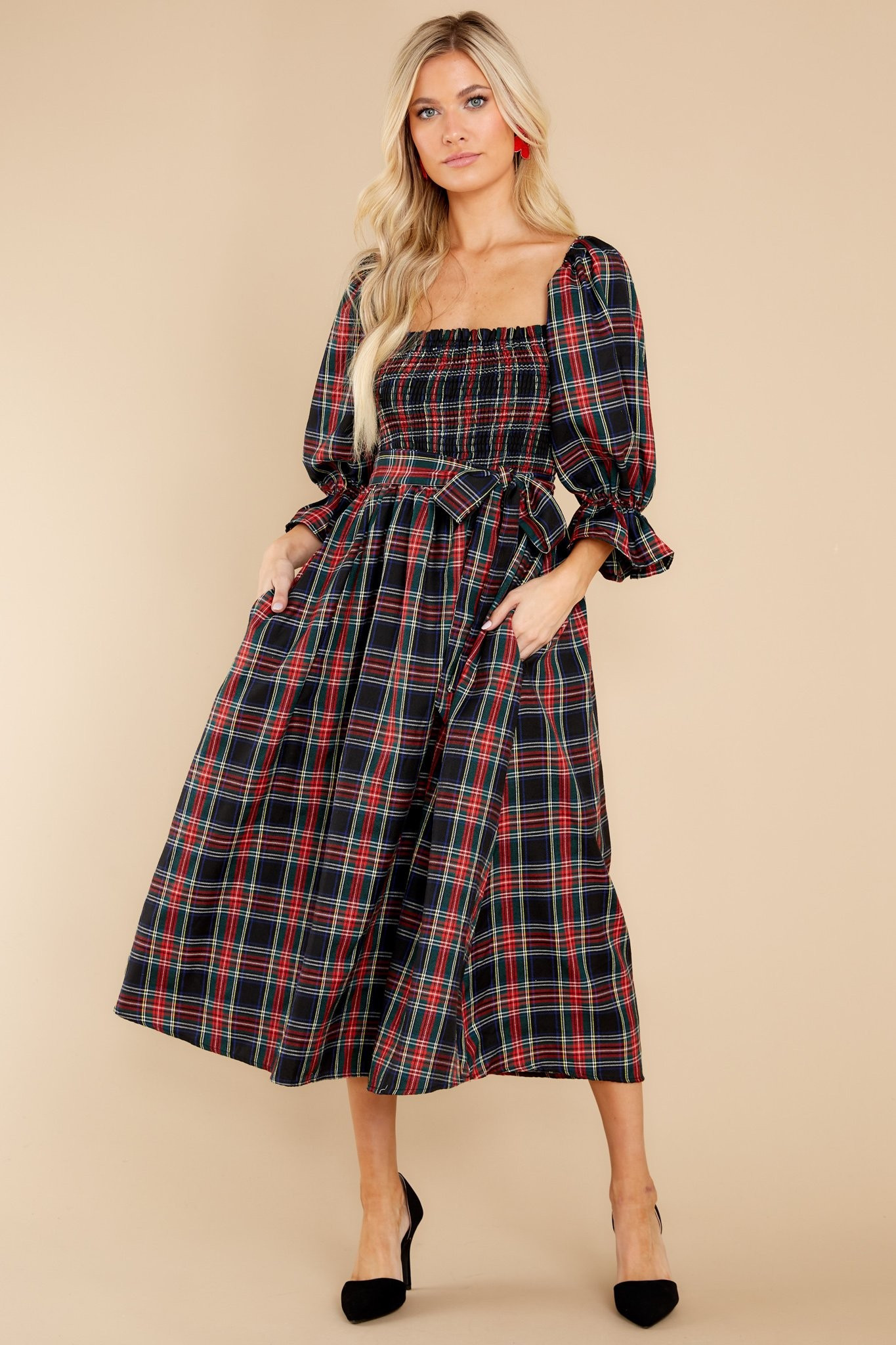 Everyday Cheer Black Plaid Maxi Dress | Red Dress 