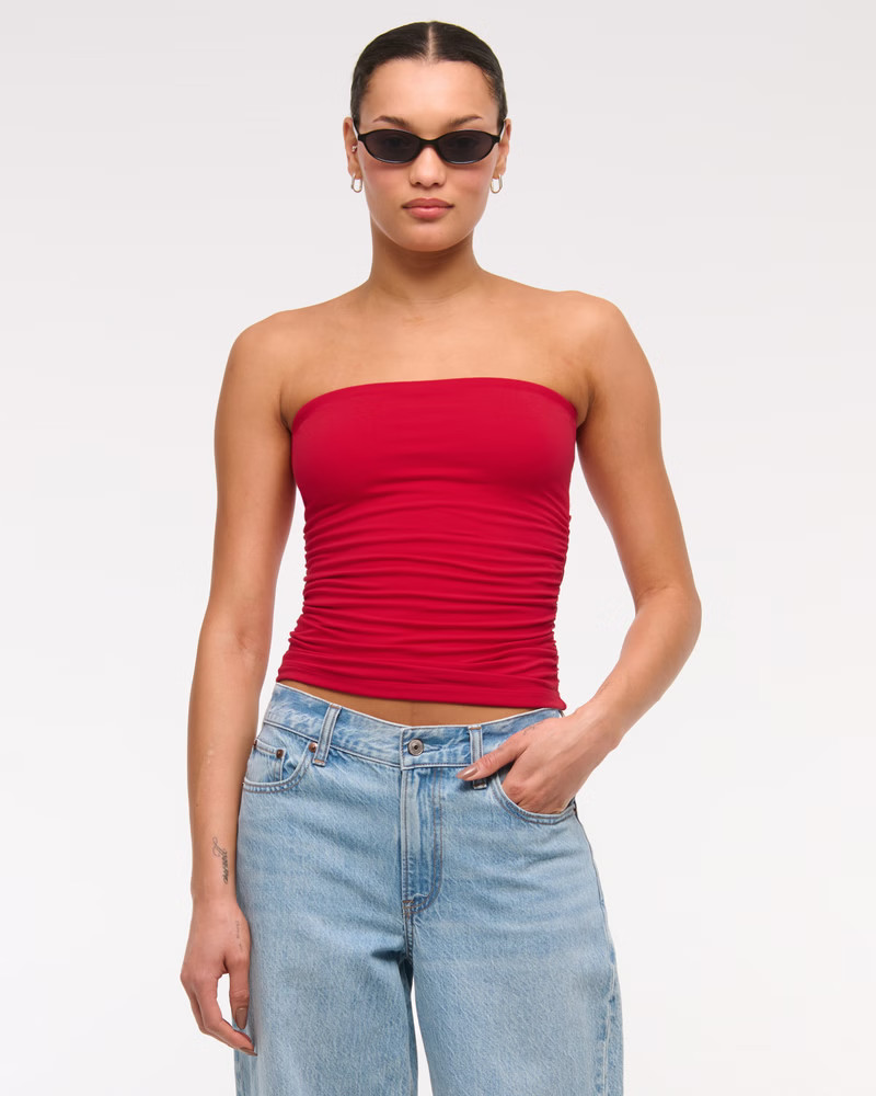 Cotton-Blend Seamless Fabric Ruched Tube Top | Abercrombie & Fitch (US)
