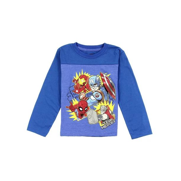 Marvel Avengers Little Boys' Toddler Long Sleeve Colorblock Tee, Blue (2T) | Walmart (US)