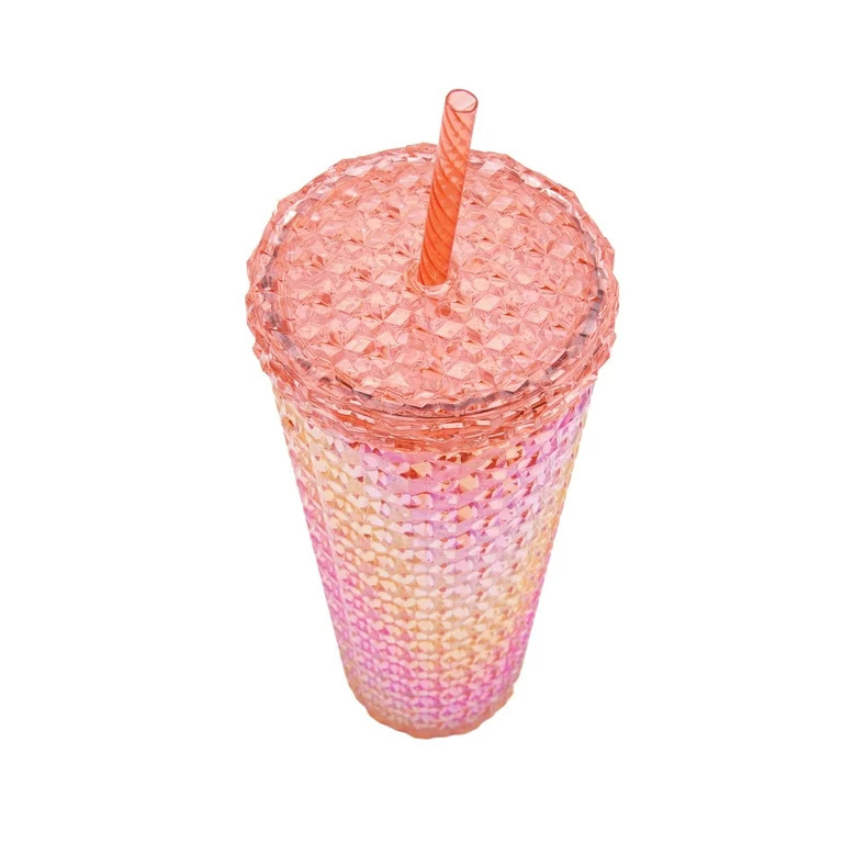 Mainstays 4-Pack 26-Ounce Acrylic Texture Tumbler with Straw, Iridescent Coral - Walmart.com | Walmart (US)