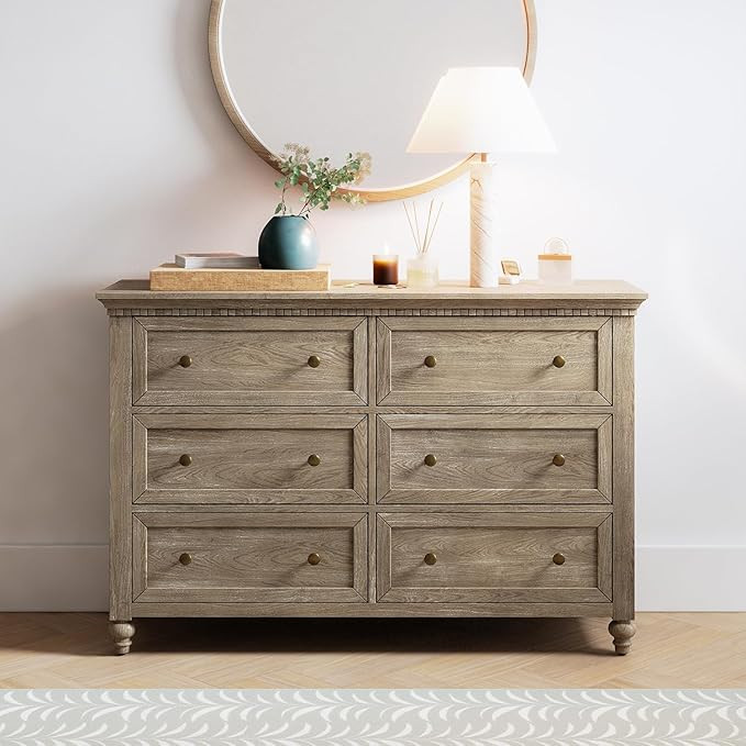 HULALA HOME Traditional Drawer Dresser, Wood Storage Drawers, Wide Storage Dresser with Circle De... | Amazon (US)