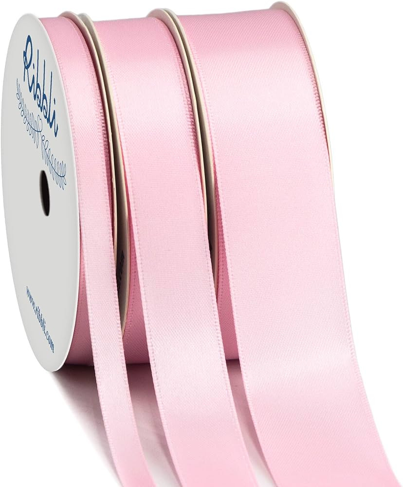 Ribbli 3 Rolls Double Faced Solid Satin Light Pink Craft Ribbon,Total 30 Yards,(1/4 Inch x 10-Yar... | Amazon (US)