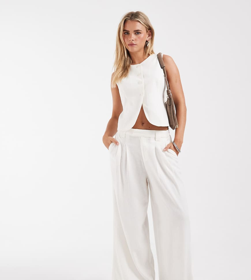 ONLY Petite linen blend tailored wide leg pants in white - part of a set | ASOS (Global)