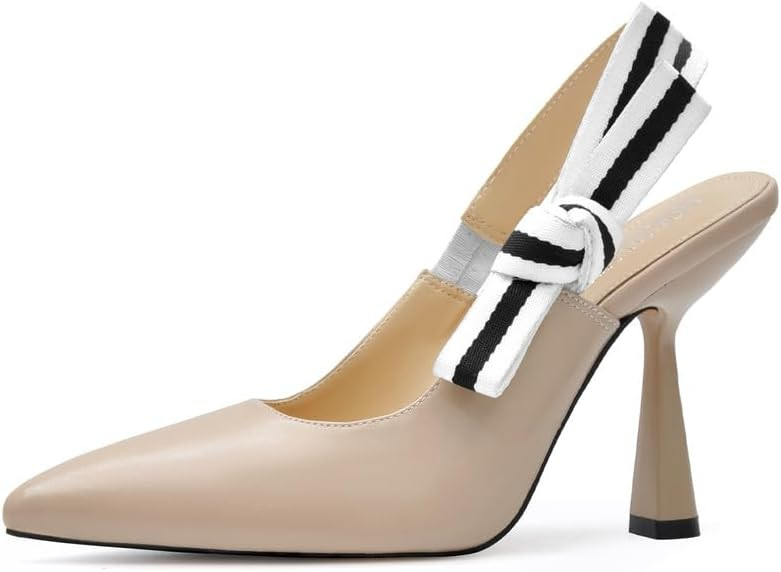 Slingback Heels for Women Closed Pointed Toe High Heels Bowknot Knitted Dress Work Wedding Pumps ... | Amazon (US)