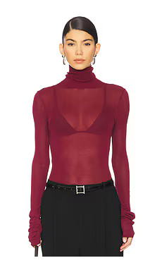 EAVES Alexander Sheer Turtleneck Sweater in Burgundy from Revolve.com | Revolve Clothing (Global)