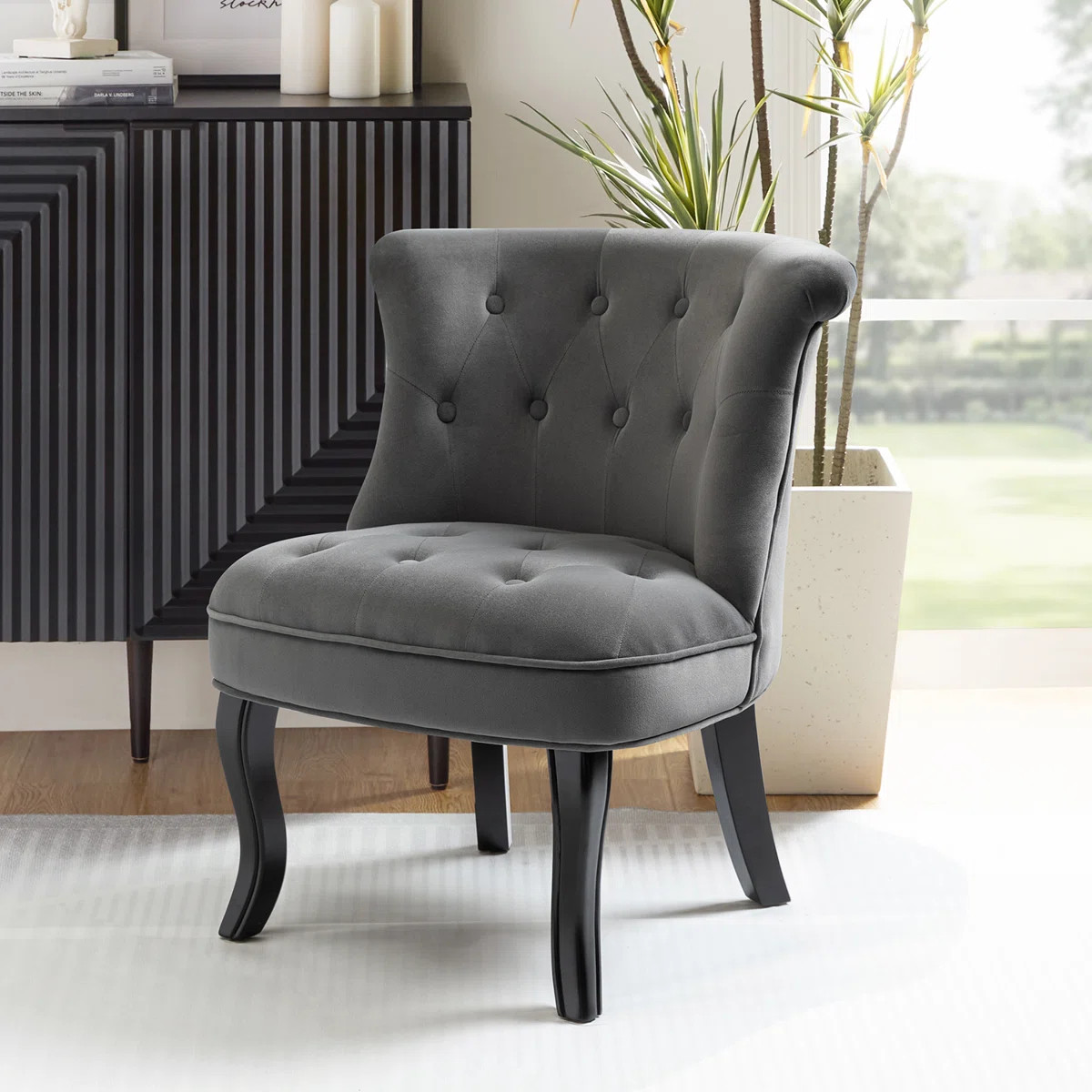 Grenier Traditional Velvet Upholstered Wingback Side Chair with Button-Tufted | Wayfair North America