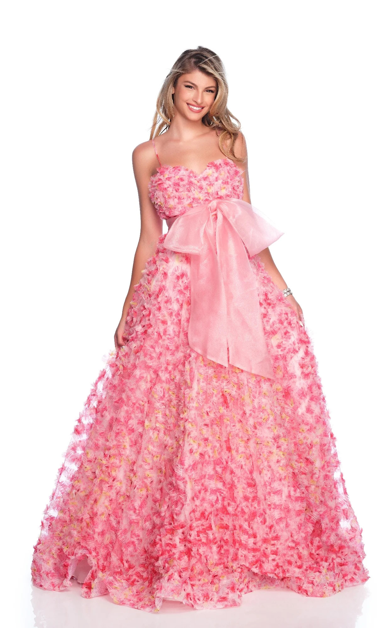 Pink Print Bow Prom Ball Gown: Dave & Johnny 12136 | Prom Girl