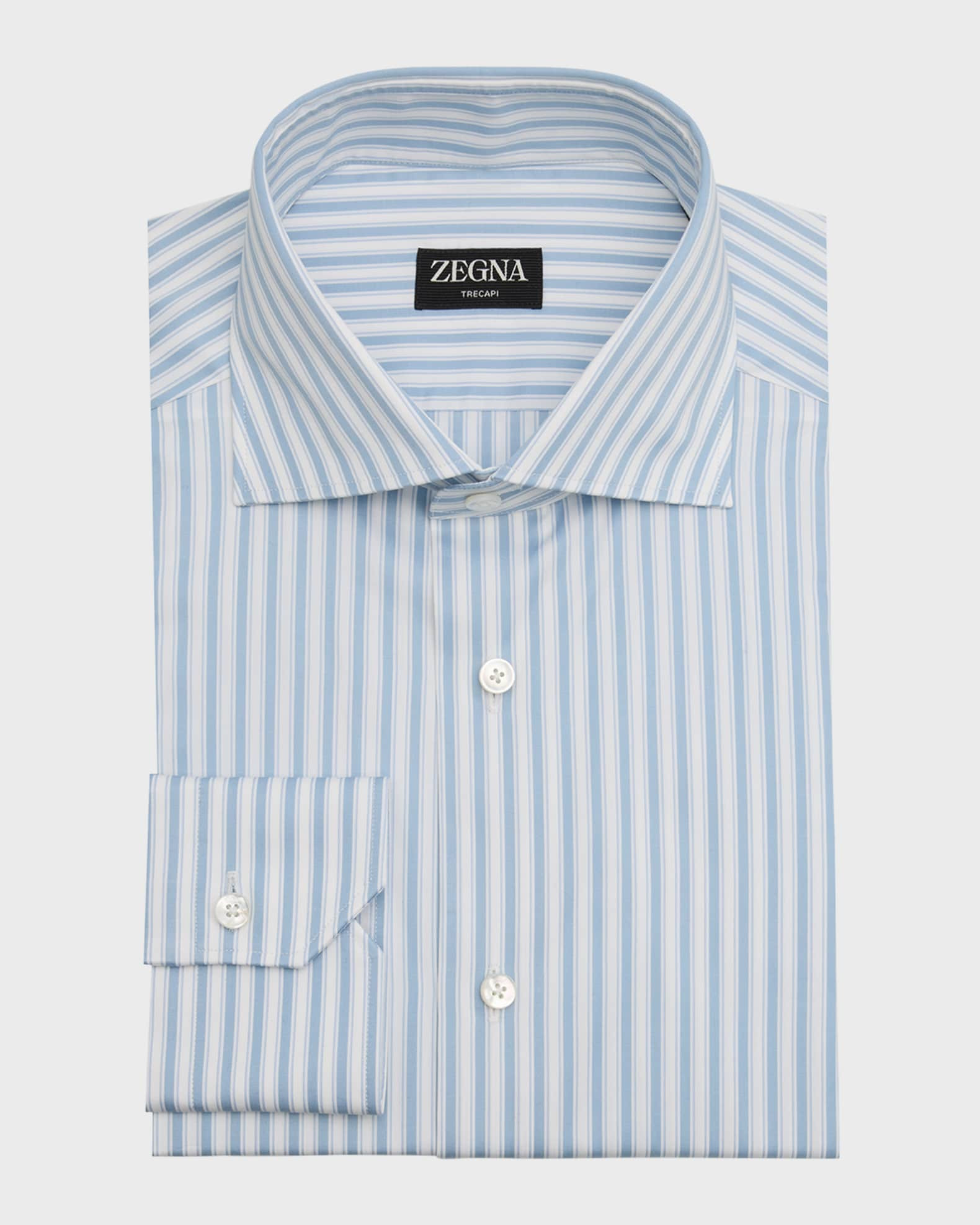 Men's Trecapi Cotton Macro-Stripe Dress Shirt | Neiman Marcus
