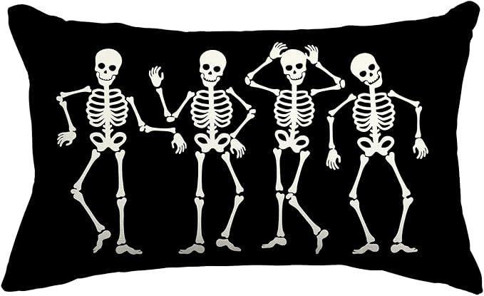 Halloween Pillow Covers 12x20 inch Halloween Skull Skeleton Lumbar Pillow Cover for Halloween Dec... | Amazon (US)