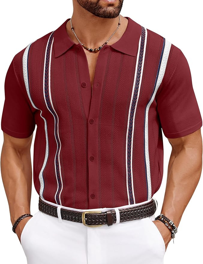 COOFANDY Knit Shirts Button Down Shirts Short Sleeve | Amazon (US)