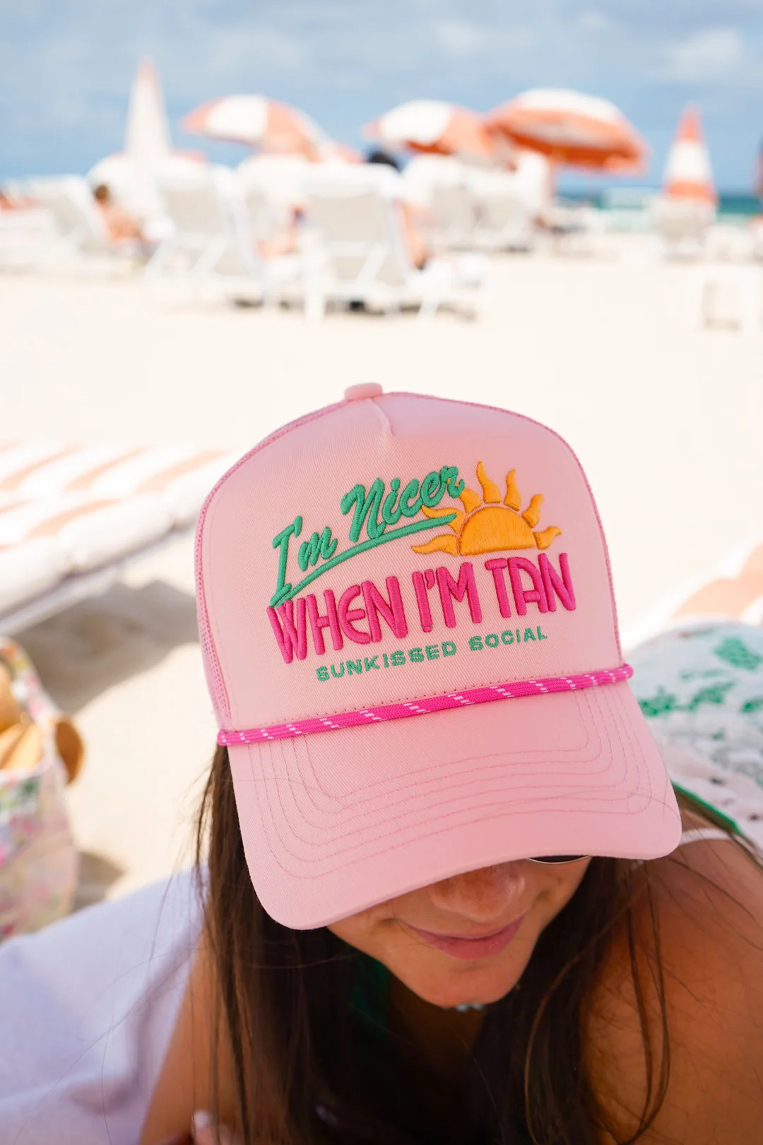 I\u2019m Nicer when I\u2019m Tan - Pink Canvas Trucker Hat | KenzKustomz