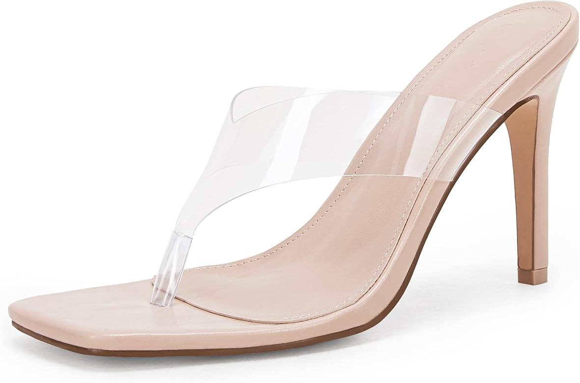 Ermonn Womens Square Open Toe Heeled Sandals Flip Flop Thong Slides Stiletto Slip On Summer Sexy ... | Amazon (US)