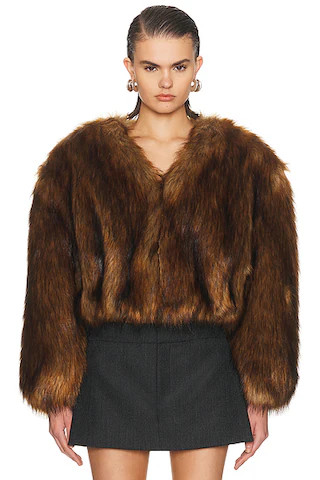Faux Fur Cropped Jacket in Chesnut | FWRD 