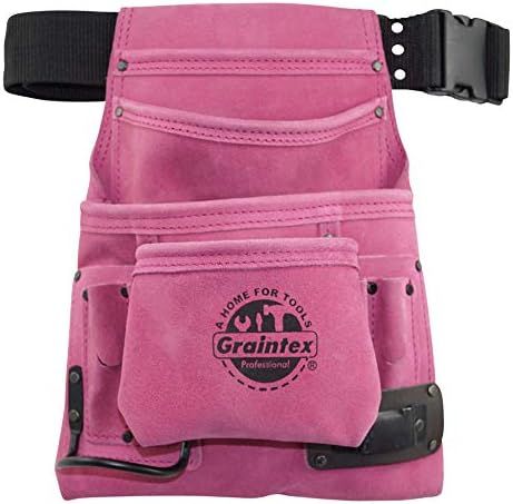 Graintex SS2034 10 Pocket Nail & Tool Pouch Pink Color Suede Leather with 2â€ Webbing Belt for Const | Amazon (US)