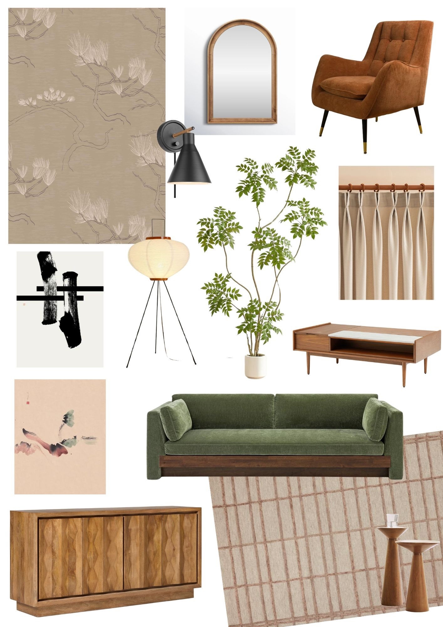 Weekly Mood Board: a Japandi style living space designed around a pattern from my new wallpaper collection with Fancy Walls! Get the link to the wallpaper on dreamgreendiy.com, and the rest of the décor resources are linked here on my LTK ⭐️

#LTKFindsUnder100 #LTKFindsUnder50 #LTKHome