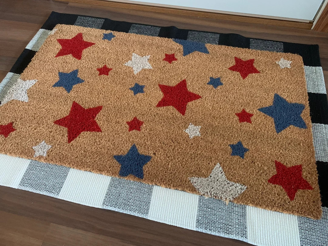 Falling Stars Patriotic Outdoor Coir Door Mat | Etsy (US)