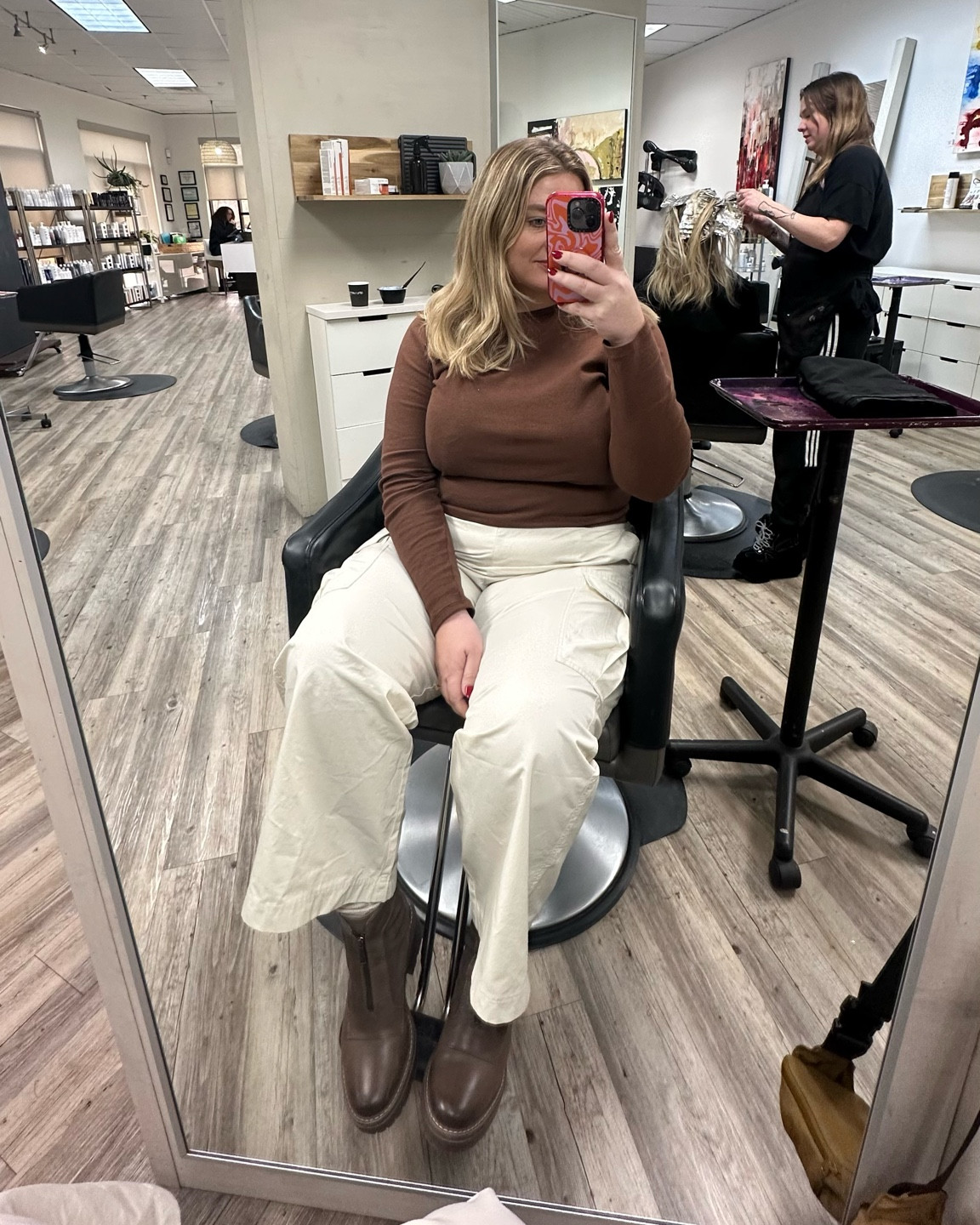 Plus size street fashion winter outfit // wearing XL in cargo pants from Abercrombie and XL brown long sleeve top from Walmart 

#LTKcurves #LTKSeasonal