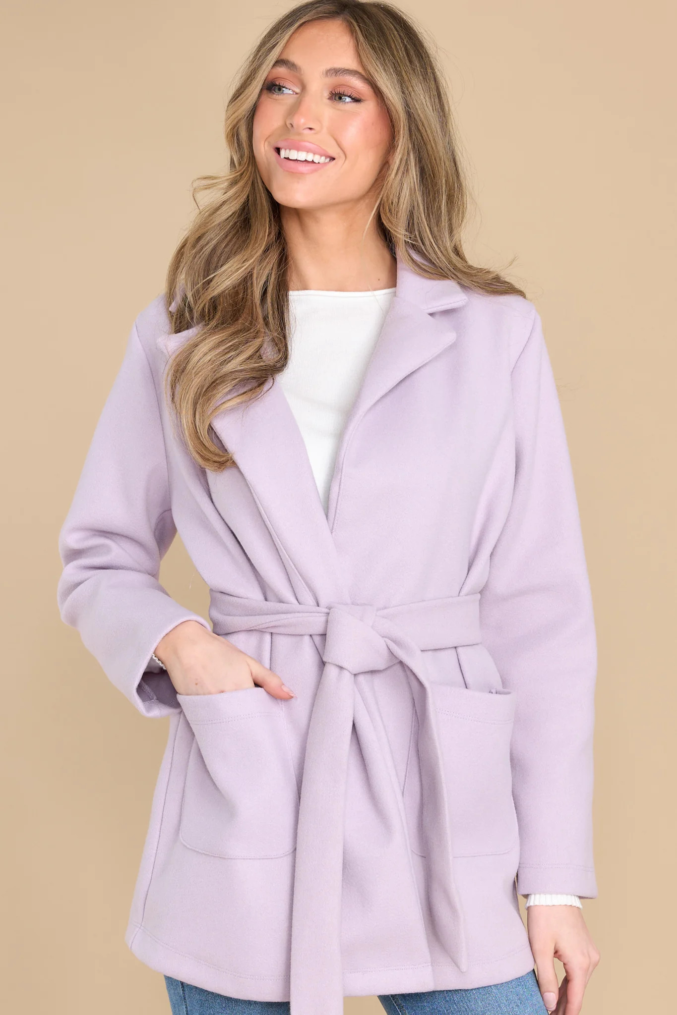 All The Glam Lavender Coat Purple | Red Dress 