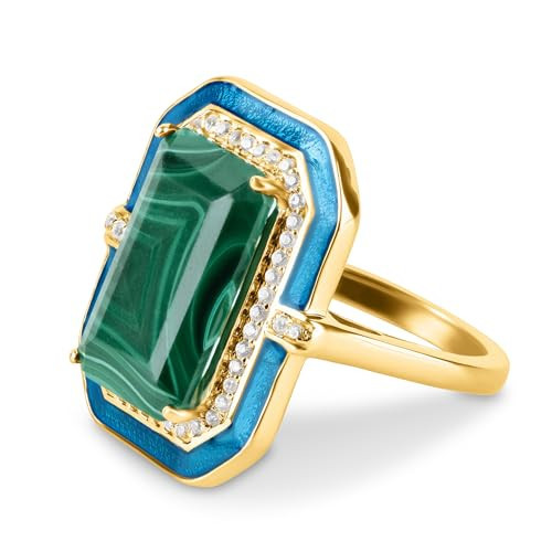 MAX + STONE 9.6 Carat Big Malachite Gemstone Ring with Blue Enamel | 14K Gold over Sterling Silver Green Malachite Rings for Women | Hypoallergenic May Birthstone Malachite Statement Ring | Amazon (US)