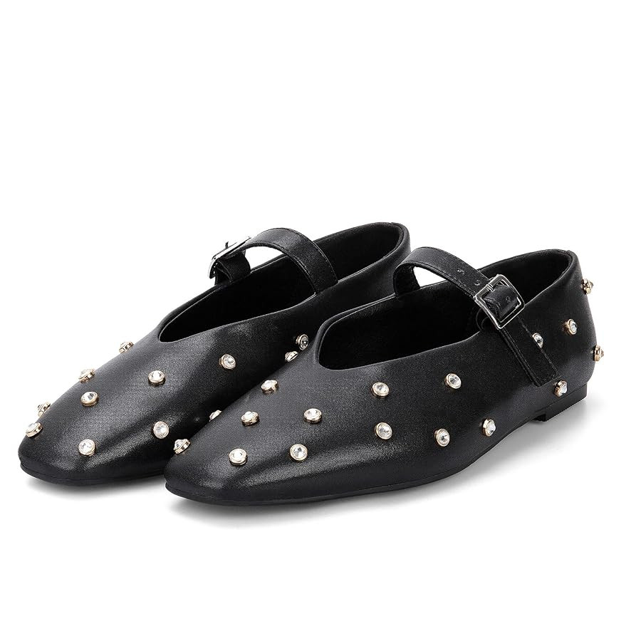 Goolita Sparkly Rhinestone Flats for Women, Square Toe Low Heel Studded Balle Flats Shoes Comfort... | Amazon (US)