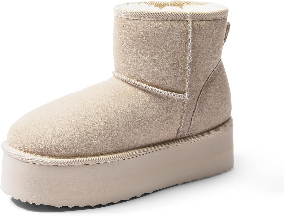 DREAM PAIRS Genuine Suede Classic Platform Boots for Women Water Resistant FuzzyClassic Ankle Win... | Amazon (US)