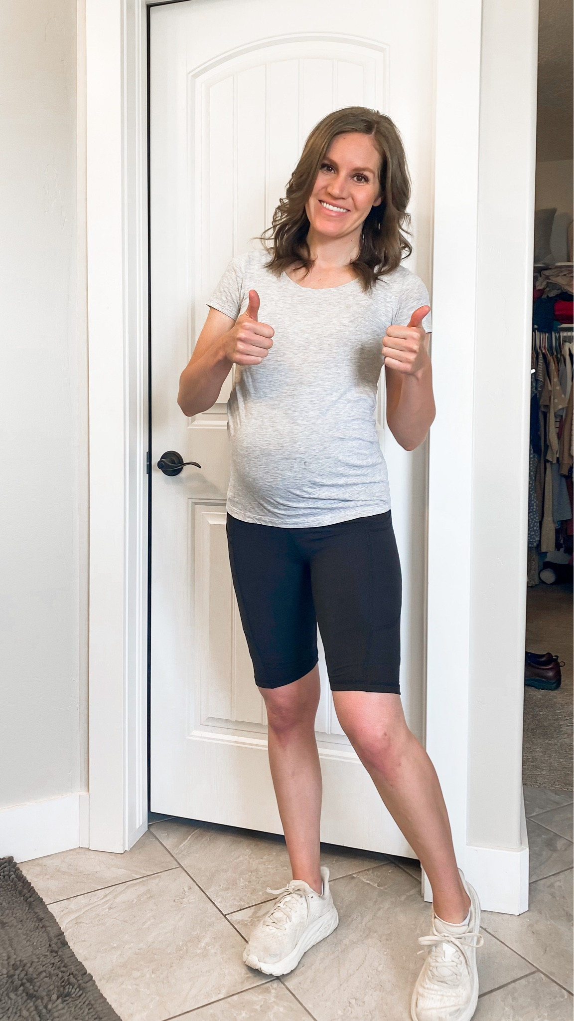 ☀️Summer Maternity Essentials☀️

My Hokas are saving my back & legs. These bikers are over the belly, and feel like butter. They are stretchy, but more of a cotton material. I live for the H&M maternity tees. So cute alone or with a layer on top. 
I’m 5’4” and wearing a size small in everything. 

#LTKstyletip #LTKSeasonal #LTKbump