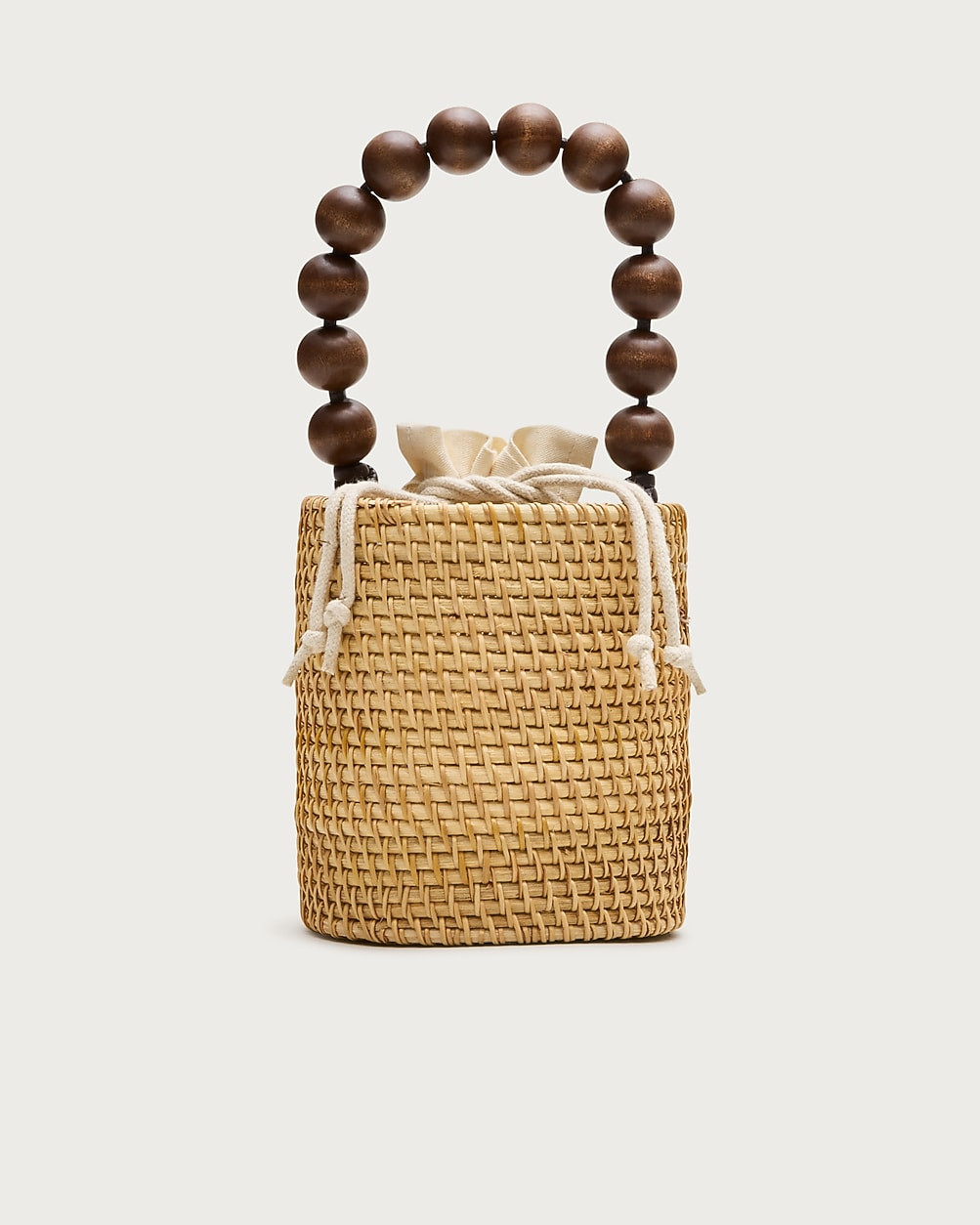 Handknotted rattan bucket bag with wood beads | J. Crew US