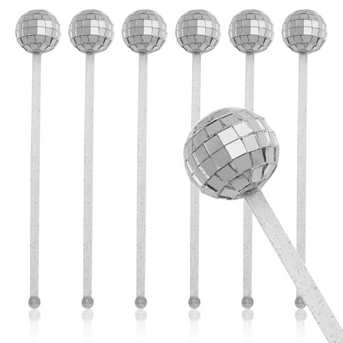 XGNG 12PCS Silver Cocktail Stirrers Disco Ball Drink Stirrers Cocktail Disco Ball Swizzle Sticks Glitter Drink Stirrers for Last Disco Bachelorette Wedding Bar Party | Amazon (US)
