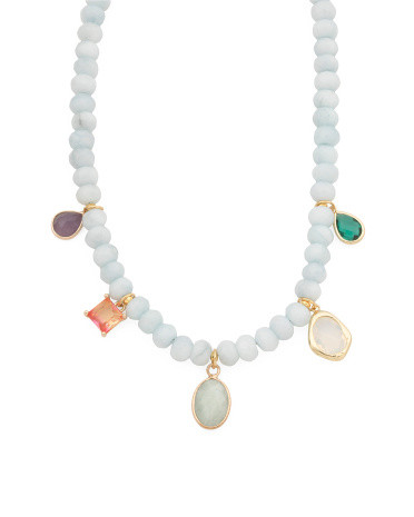 Multi Stone Charm Beaded Necklace | TJ Maxx