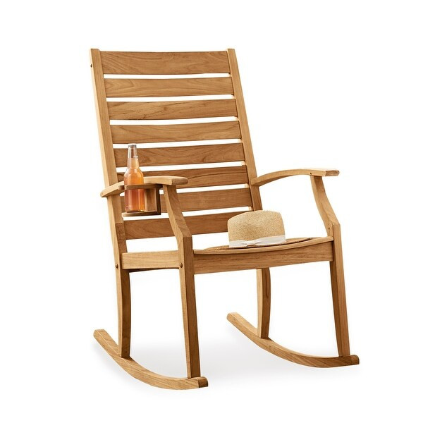 Cambridge Casual Logan Teak Outdoor Rocking Chair with Cup Holder | Bed Bath & Beyond