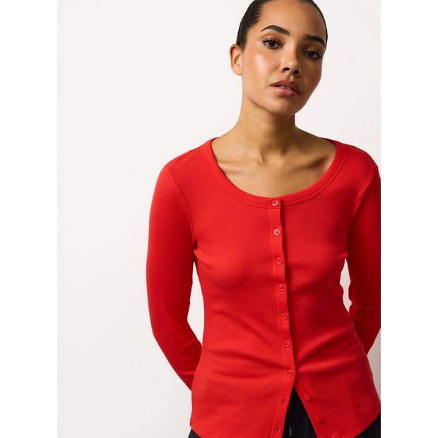 The Red Ribbed Button Through Slim Fit Top 8 | Tu Clothing