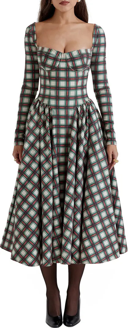 HOUSE OF CB Eliza Tartan Long Sleeve Midi Dress | Nordstrom | Nordstrom