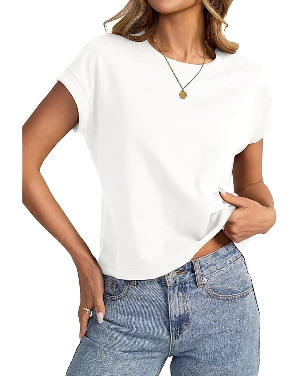 EasyGala Womens Cotton Crop Tops Loose Fit Crewneck Short Sleeve Summer Tee | 95% Cotton, Cap Sle... | Amazon (US)
