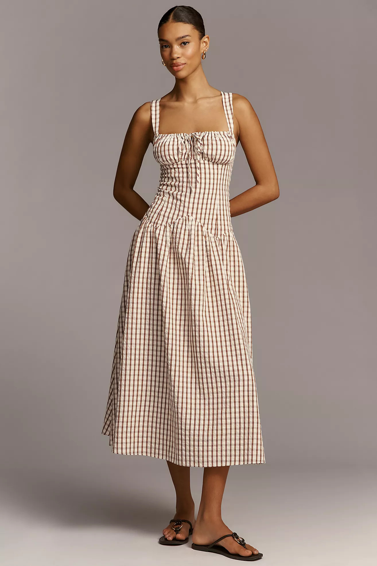 Avec Les Filles Ruched Sleeveless Square-Neck Midi Dress | Anthropologie (US)