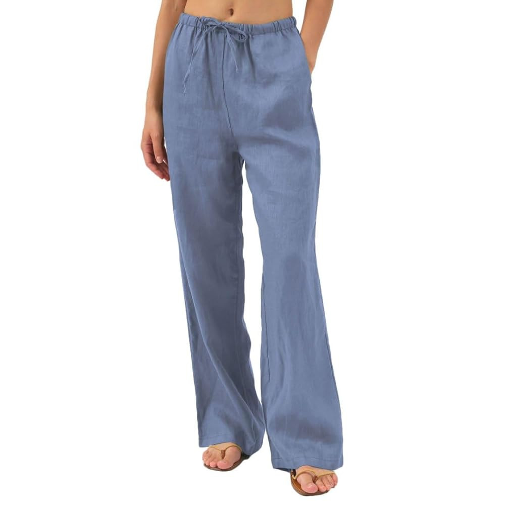 Amazhiyu Womens Pure Linen Summer Drawstring Flowy Wide Leg Pants with Pockets | Amazon (US)