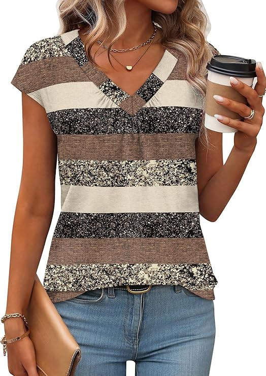 WIHOLL Tank Tops for Women Summer Shirts V Neck T-Shirts Beach Vacation Clothe Boho Sleeveless Ba... | Amazon (US)