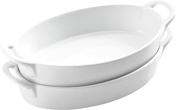 Bruntmor Set of 2 Oval Au Gratin 10" x 6" Baking Dishes, Lasagna Pan, Ceramic Bakeware Ideal for ... | Amazon (US)