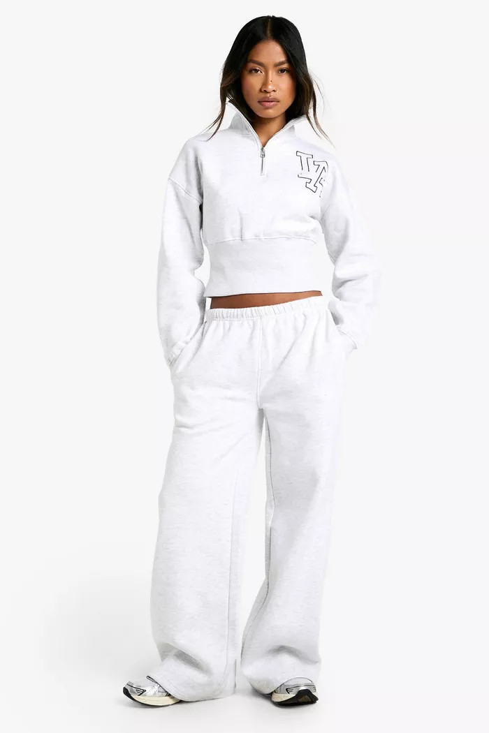 LA Applique Quarter Zip Shrunken Tracksuit | boohoo (US & Canada)