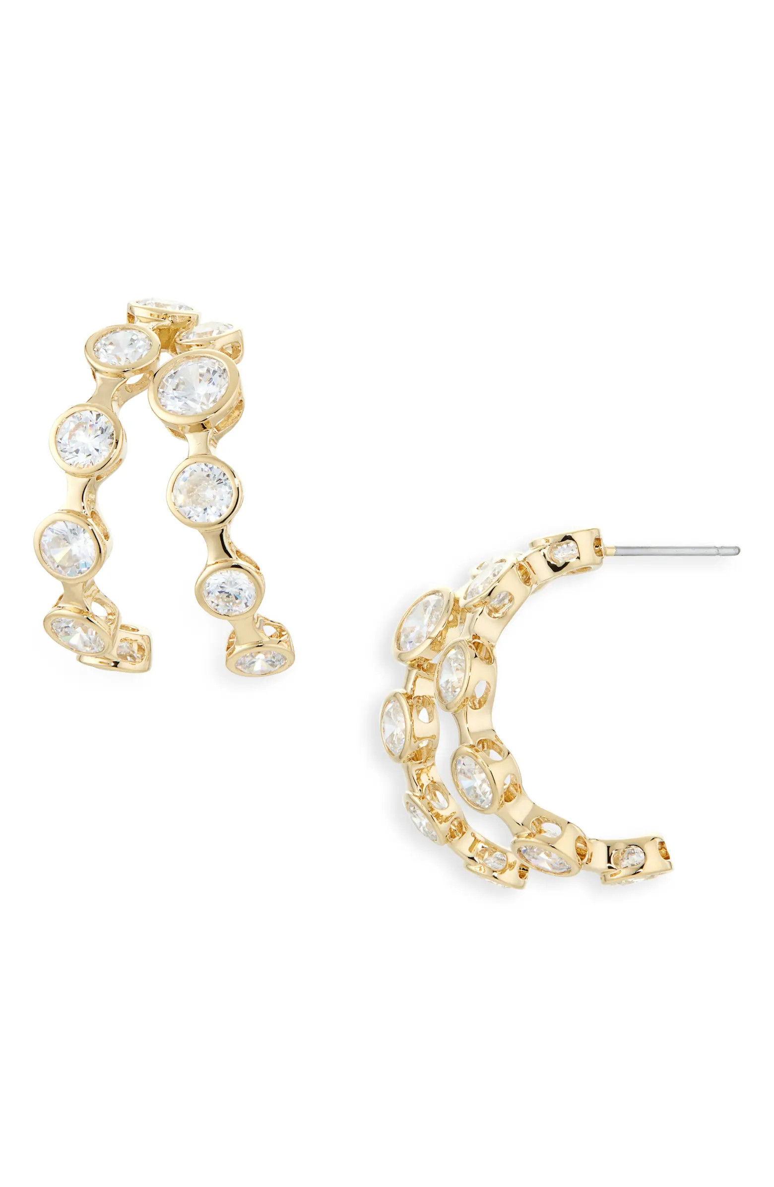 Brooklyn Cubic Zirconia Double Row Hoop Earrings | Nordstrom