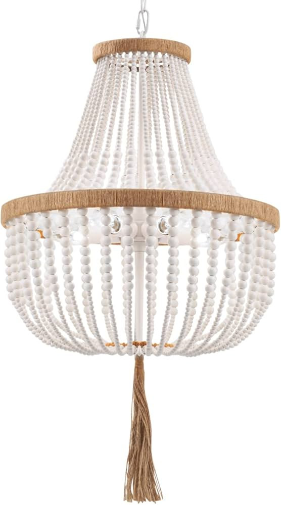 ELYCCUPA 4 Lights Wood Beaded Farmhouse Chandelier with Tassels Bohemia Antique Rustic Pendant Li... | Amazon (US)