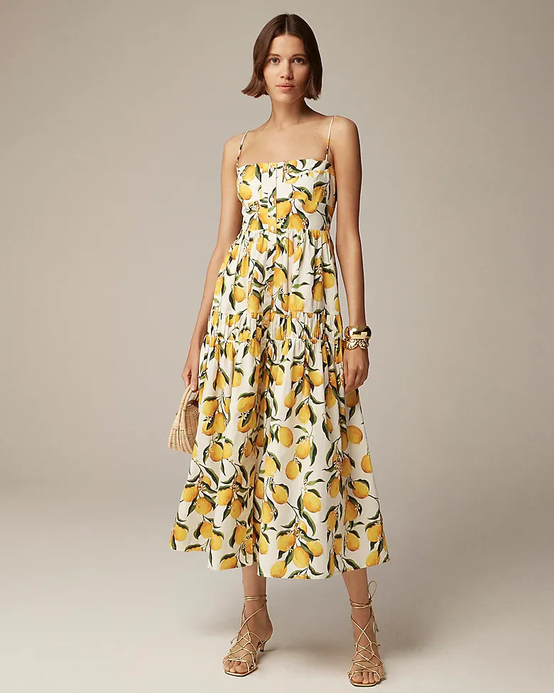 Button-front A-line dress in lemon leaf | J. Crew US