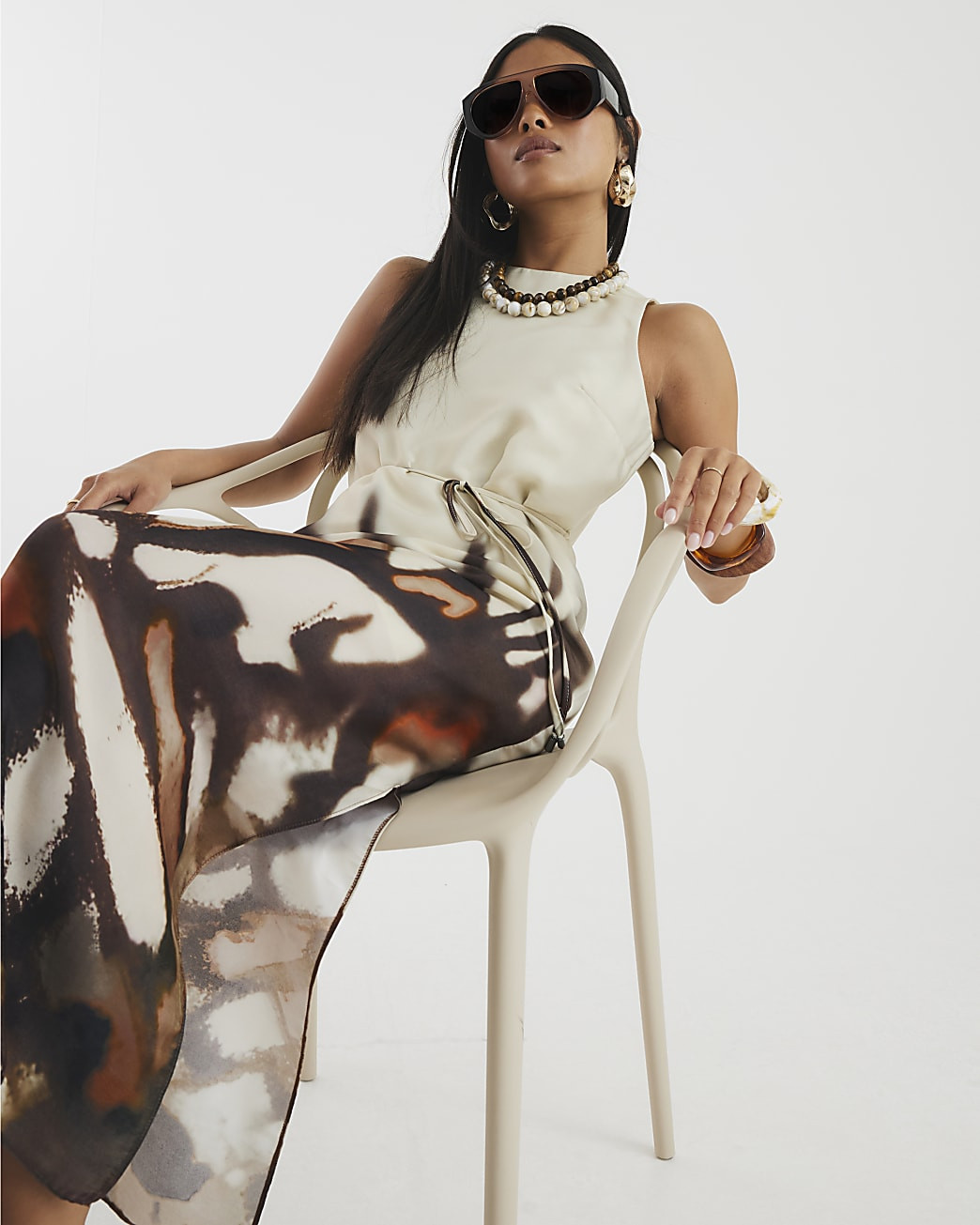 Petite Cream Abstract Print Maxi Dress | River Island UK & IE