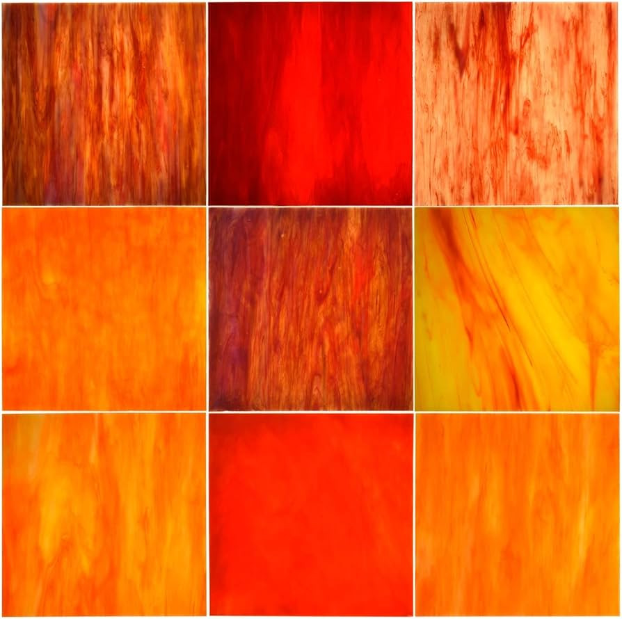 KIPHEPI 9 Pieces Various Textured Mixed Texture Stained Glass Sheets 6 X 6 Inches Cathedral Art G... | Amazon (US)